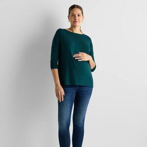 NWT Quince Bamboo Jersey Maternity Long Sleeve Tee (small, nocturnal green)